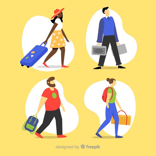 Pacco di gente piatta che viaggia