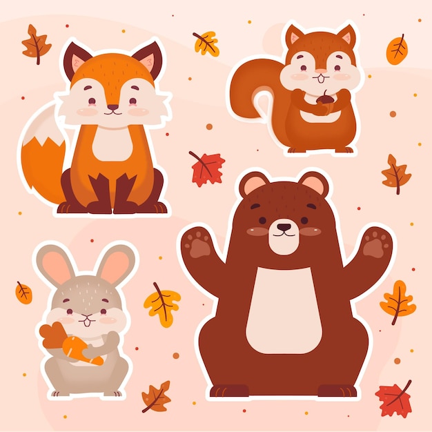 Pack di animali della foresta d'autunno