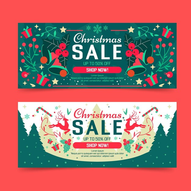 Pack di banner di vendita di Natale design piatto