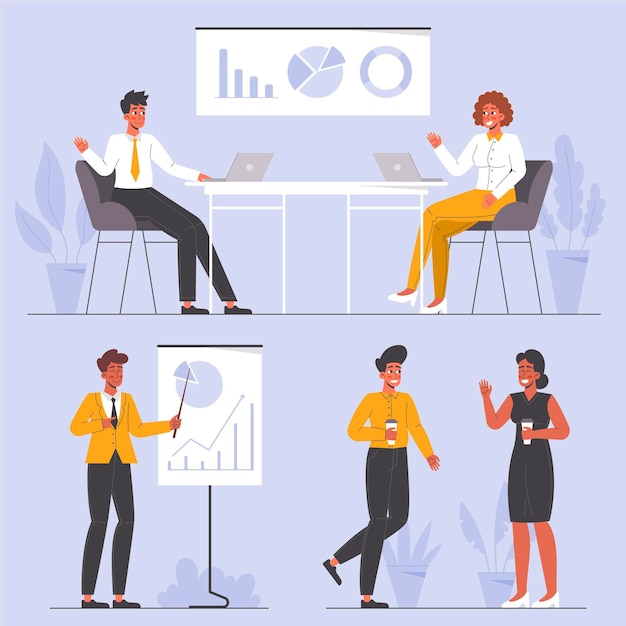 Pack di scene del giorno lavorativo di design piatto