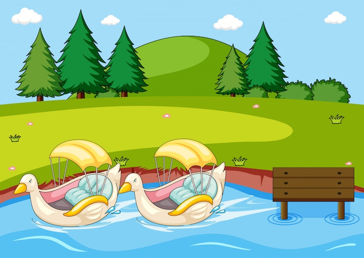 Vettore gratuito paddle duck boat nel parco