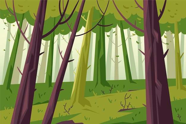 Paesaggio della foresta di design piatto disegnato a mano