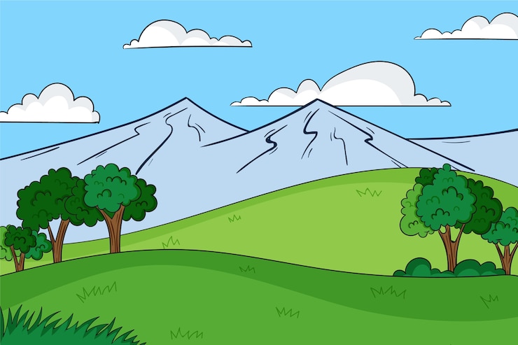 Vettore gratuito paesaggio di montagna disegnato a mano