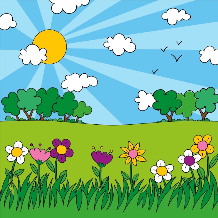 Vettore gratuito paesaggio di primavera disegnato a mano incantevole
