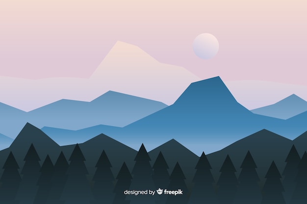 Paesaggio illustrato con montagne e foreste