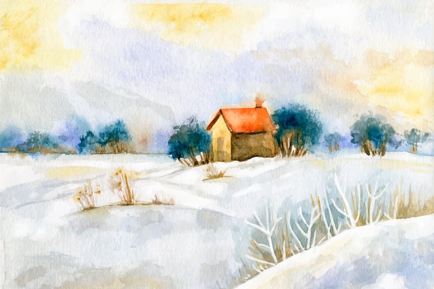 Paesaggio invernale dell'acquerello