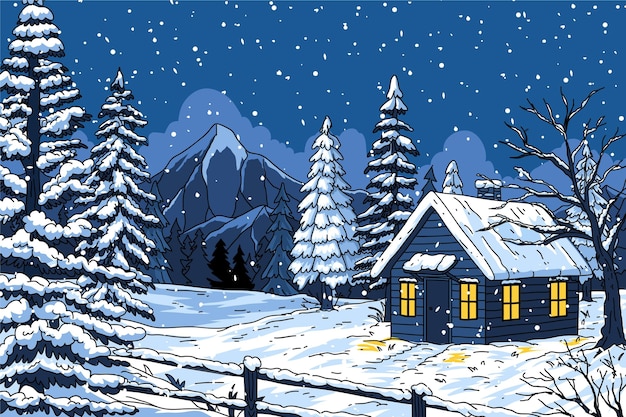 Paesaggio invernale disegnato a mano