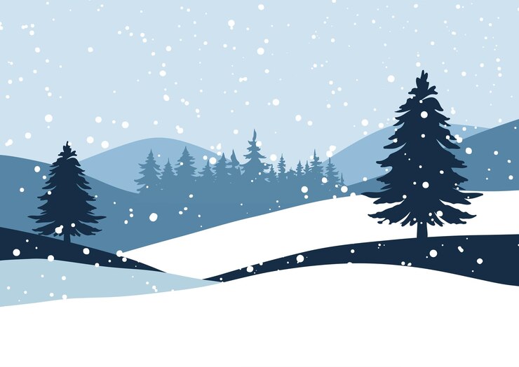 Vettore gratuito paesaggio invernale natalizio minimamente innevato con nevicate