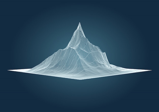 Paesaggio montano con design wireframe dettagliato