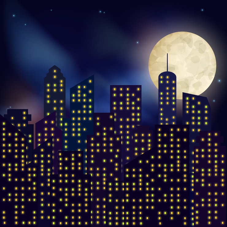 Vettore gratuito paesaggio notturno della città