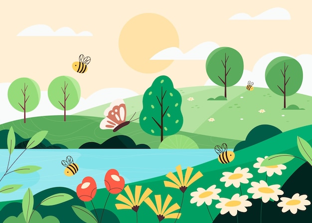 Paesaggio primaverile creativo e dettagliato