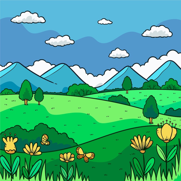 Vettore gratuito paesaggio primaverile disegnato a mano