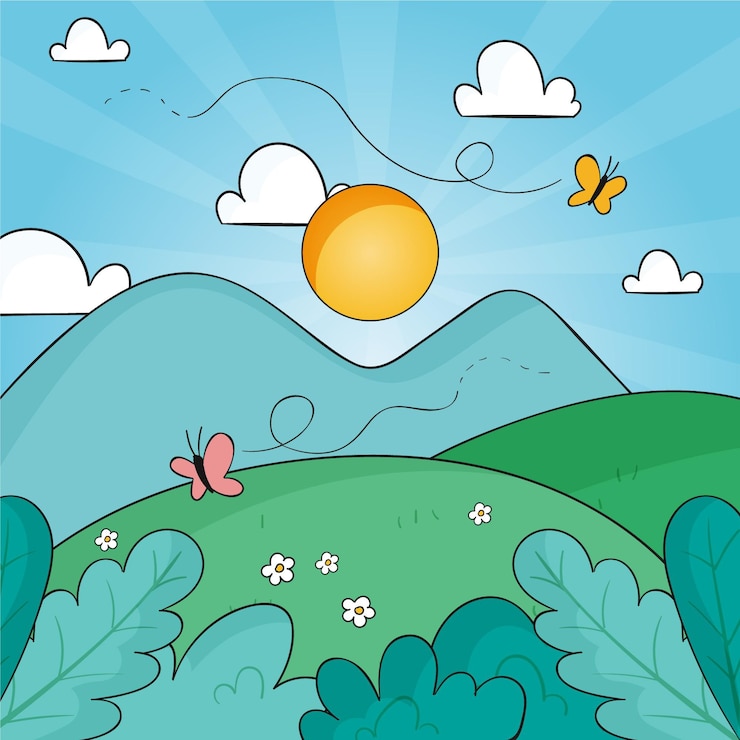 Vettore gratuito paesaggio primaverile disegnato a mano
