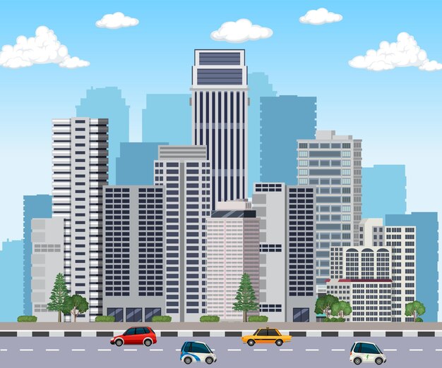 Paesaggio urbano con sfondo di alti grattacieli