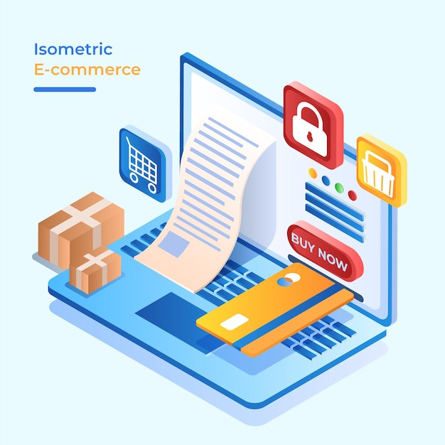 Paga di sicurezza del concetto di commercio elettronico isometrico