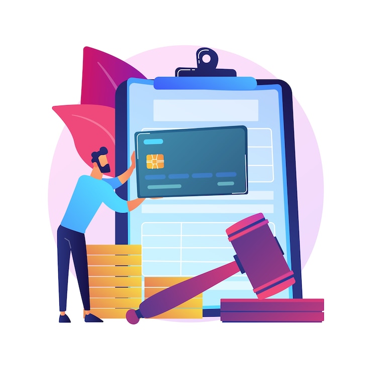 Vettore gratuito pagare sanzioni concetto astratto illustrazione. interessi di mora, pagamento della penale in linea, mancata presentazione delle tasse, multa, responsabilità condivisa individuale, controversia finanziaria