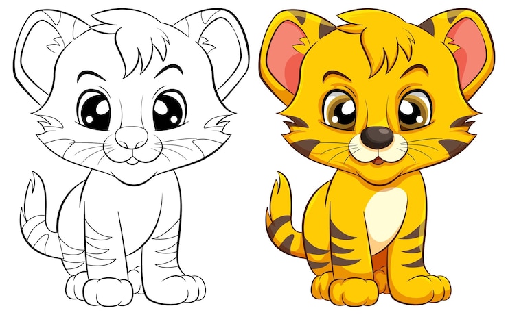 Vettore gratuito pagina da colorare lo schizzo di una tigre carina