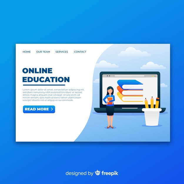Pagina di atterraggio di istruzione online con illustrazione
