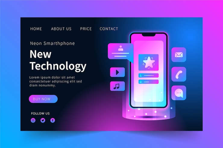 Vettore gratuito pagina di destinazione al neon con il concetto mobile