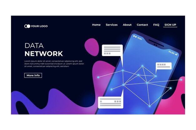Pagina di destinazione al neon con smartphone
