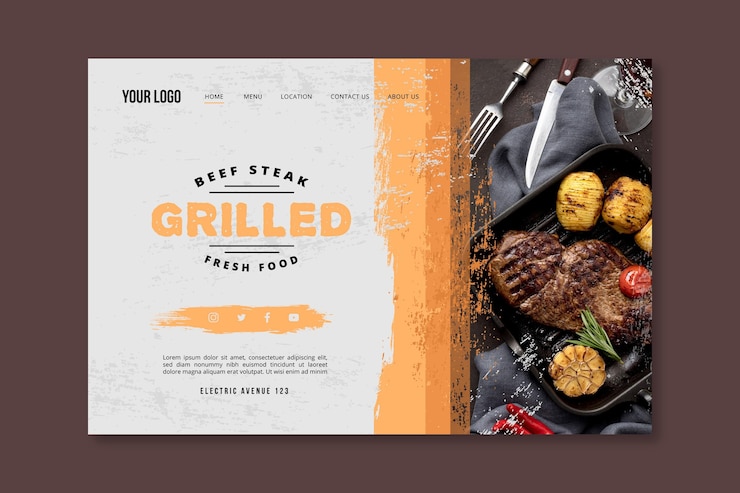 Vettore gratuito pagina di destinazione barbecue di cibo fresco alla griglia