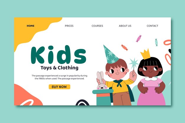 Pagina di destinazione dei giocattoli per bambini dal design piatto