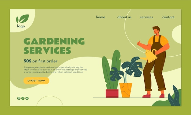 Pagina di destinazione dei servizi di giardinaggio disegnati a mano