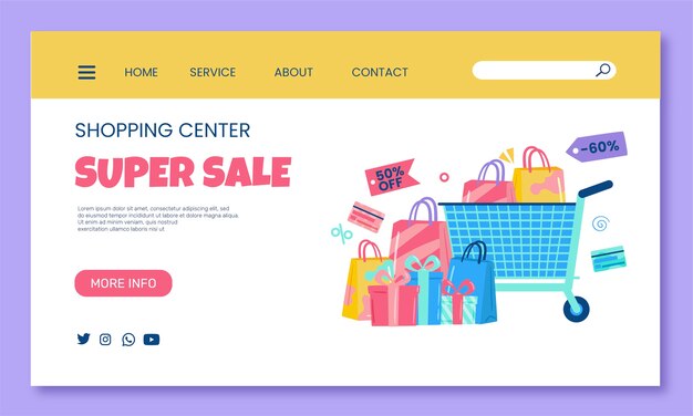 Pagina di destinazione del centro commerciale disegnata a mano