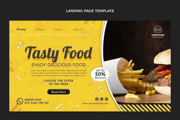 Pagina di destinazione del cibo gustoso dal design piatto