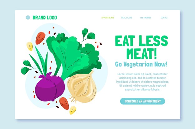 Pagina di destinazione del cibo vegetariano disegnata a mano