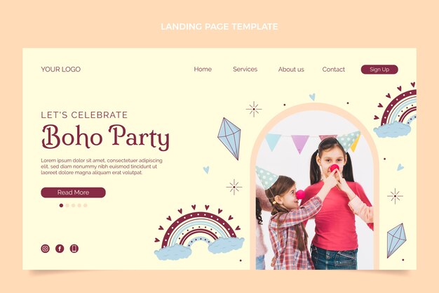 Pagina di destinazione del compleanno boho disegnata a mano