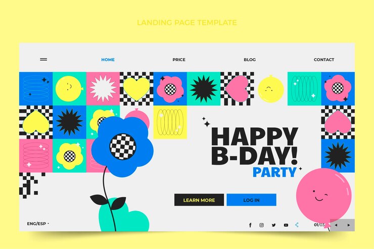 Vettore gratuito pagina di destinazione del compleanno del mosaico di design piatto