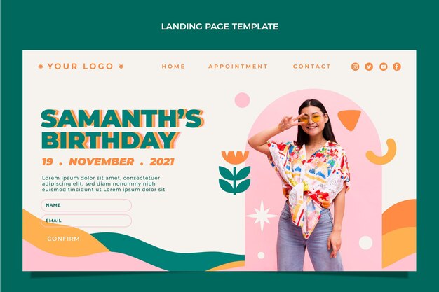 Pagina di destinazione del compleanno minima di design Flt