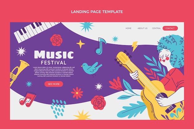 Pagina di destinazione del festival musicale colorato disegnato a mano