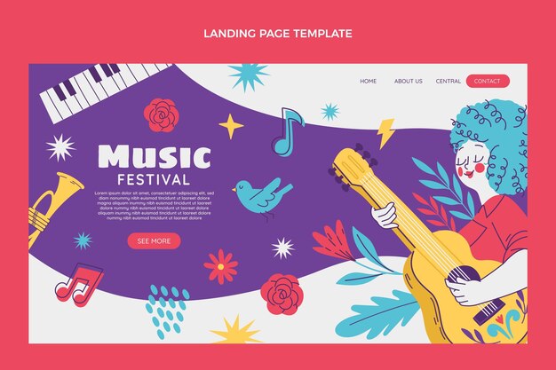Pagina di destinazione del festival musicale colorato disegnato a mano