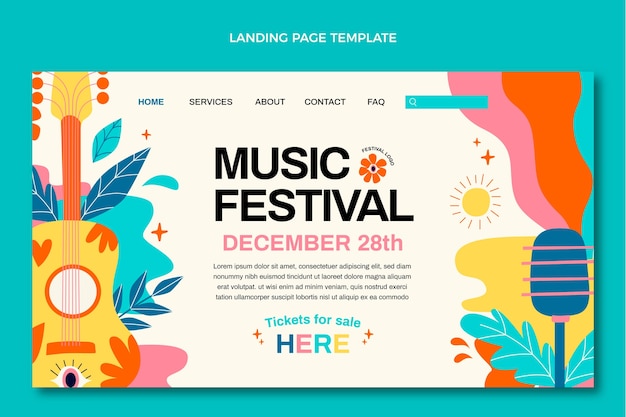 Pagina di destinazione del festival musicale colorato disegnato a mano