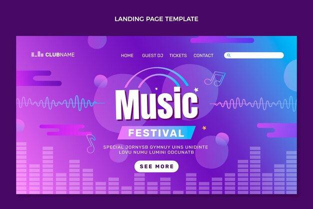 Pagina di destinazione del festival musicale colorato sfumato