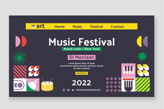 Pagina di destinazione del festival musicale del mosaico dal design piatto