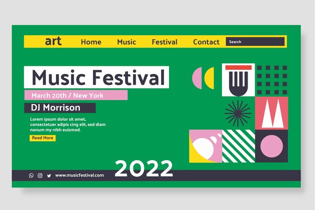 Pagina di destinazione del festival musicale del mosaico dal design piatto