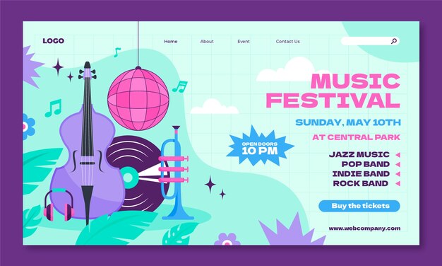 Pagina di destinazione del festival musicale disegnata a mano