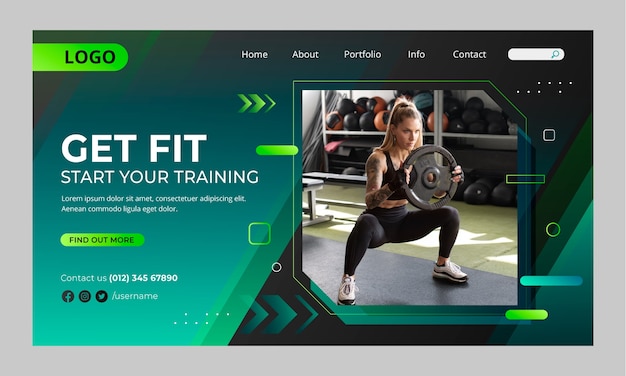 Pagina di destinazione del fitness in palestra con gradiente