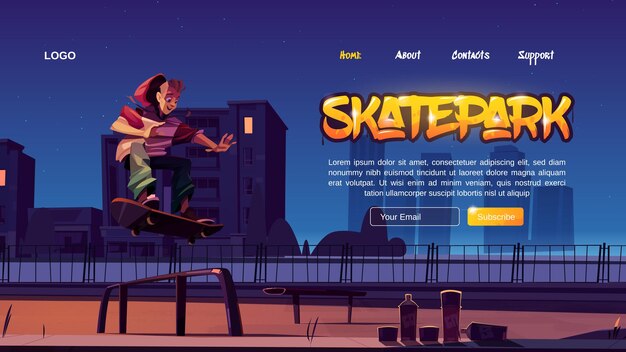 Pagina di destinazione del fumetto di skatepark