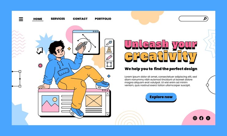 Vettore gratuito pagina di destinazione del graphic designer disegnata a mano