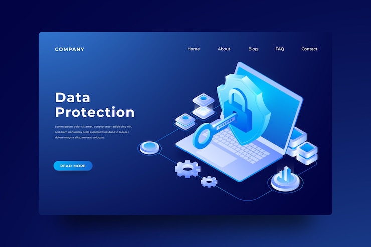 Vettore gratuito pagina di destinazione del laptop per la protezione dei dati