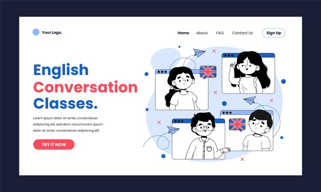 Pagina di destinazione del libro inglese dal design piatto
