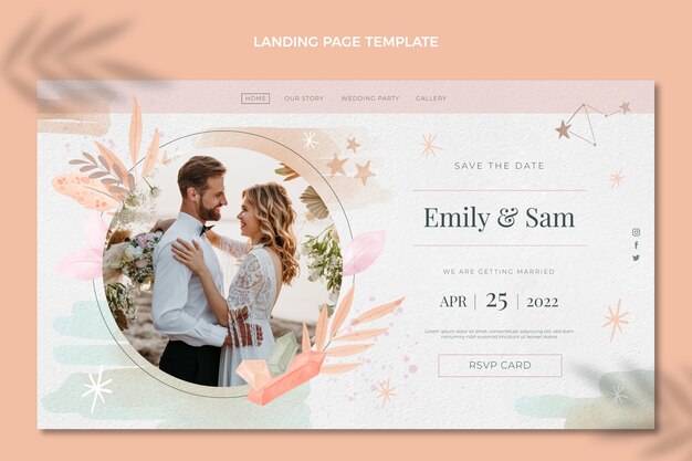 Pagina di destinazione del matrimonio boho dell'acquerello