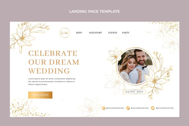 Pagina di destinazione del matrimonio d'oro di lusso realistico
