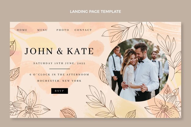 Pagina di destinazione del matrimonio disegnata a mano dell'acquerello