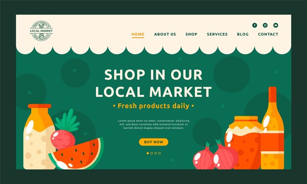 Pagina di destinazione del mercato locale dal design piatto
