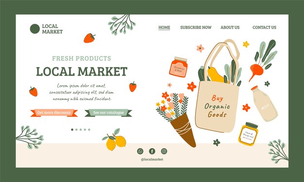 Pagina di destinazione del mercato locale disegnata a mano